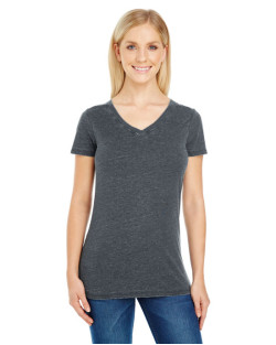 T-shirt pour femme à manches courtes et col en V à teinture Vintage de Threadfast