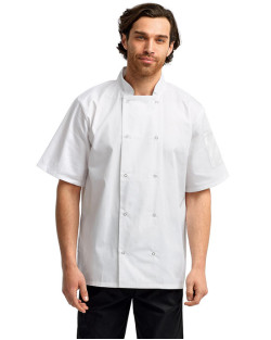 Veste de chef unisexe à manches courtes et cloutée sur le devant