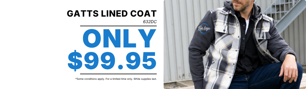 Gatts lined plaid coat promotional banner with hood