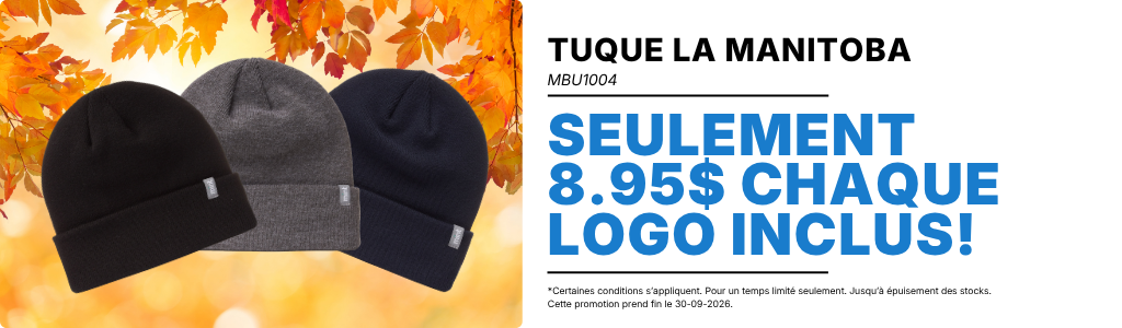 Manitoba Toque promotional banner - beanies in fall colors