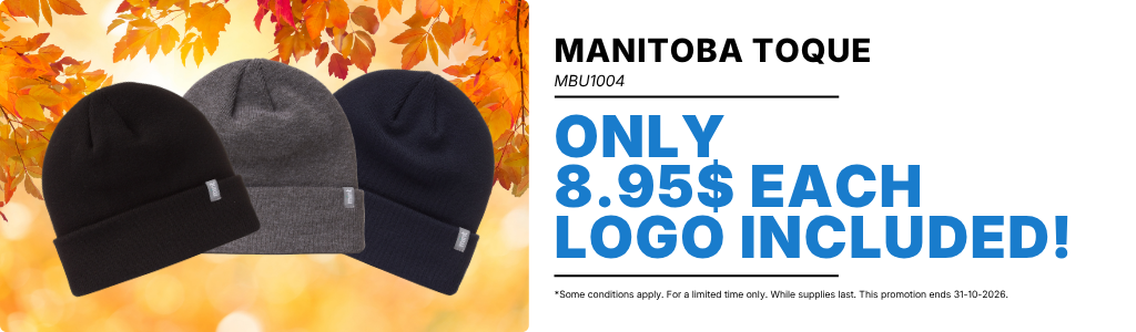 Manitoba Toque promotional banner - beanies in fall colors
